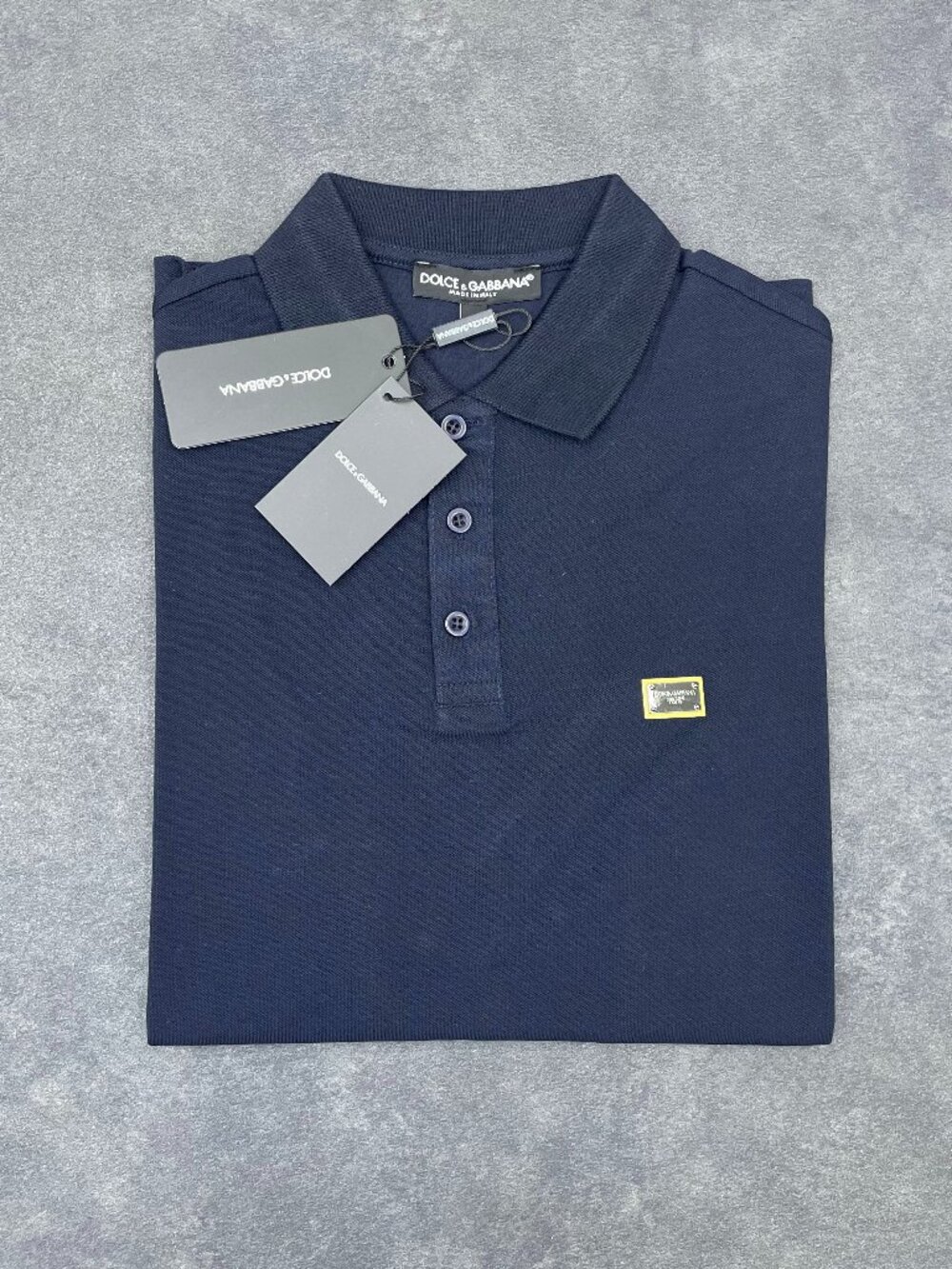 Dolce & Gabbana Men’s Navy Blue Polo Shirt Logo Plaque- Size Medium
